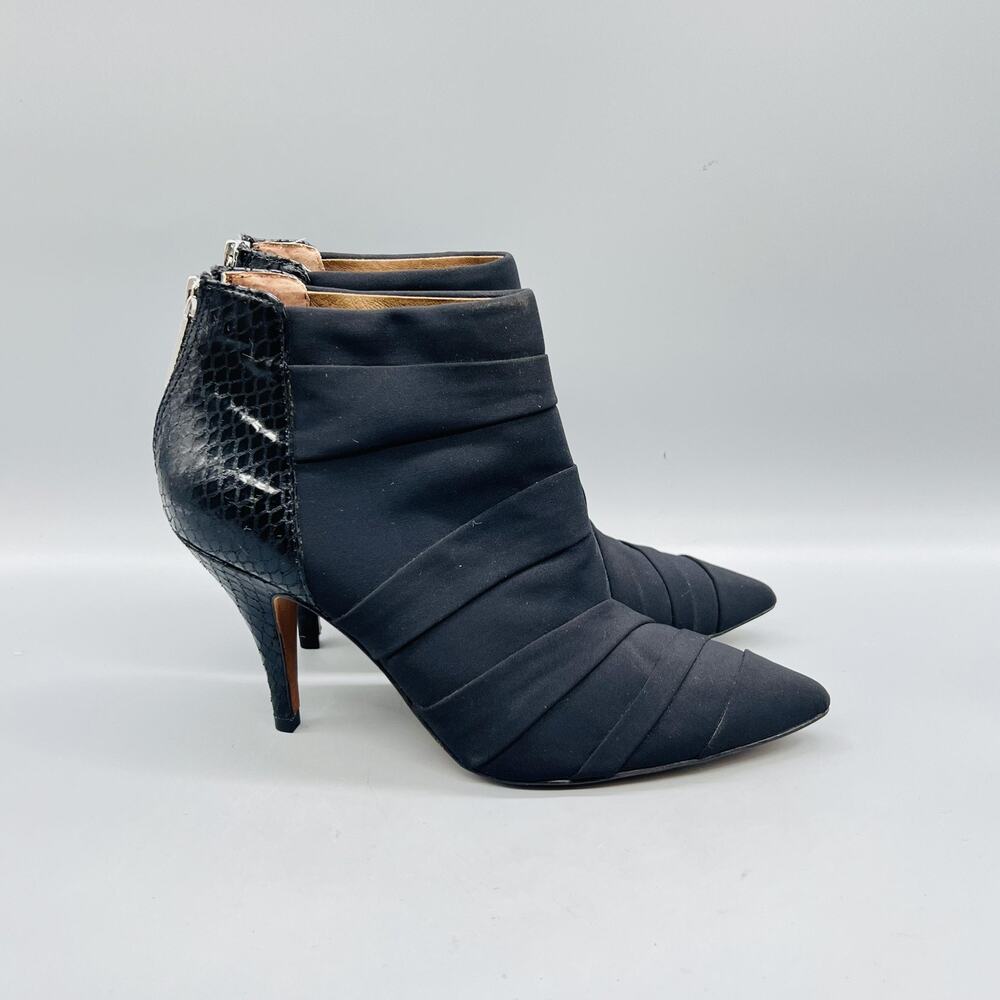 Donald J Pliner Boots Womens 6 Black Leather Fabric Ankle Zip Stiletto Booties